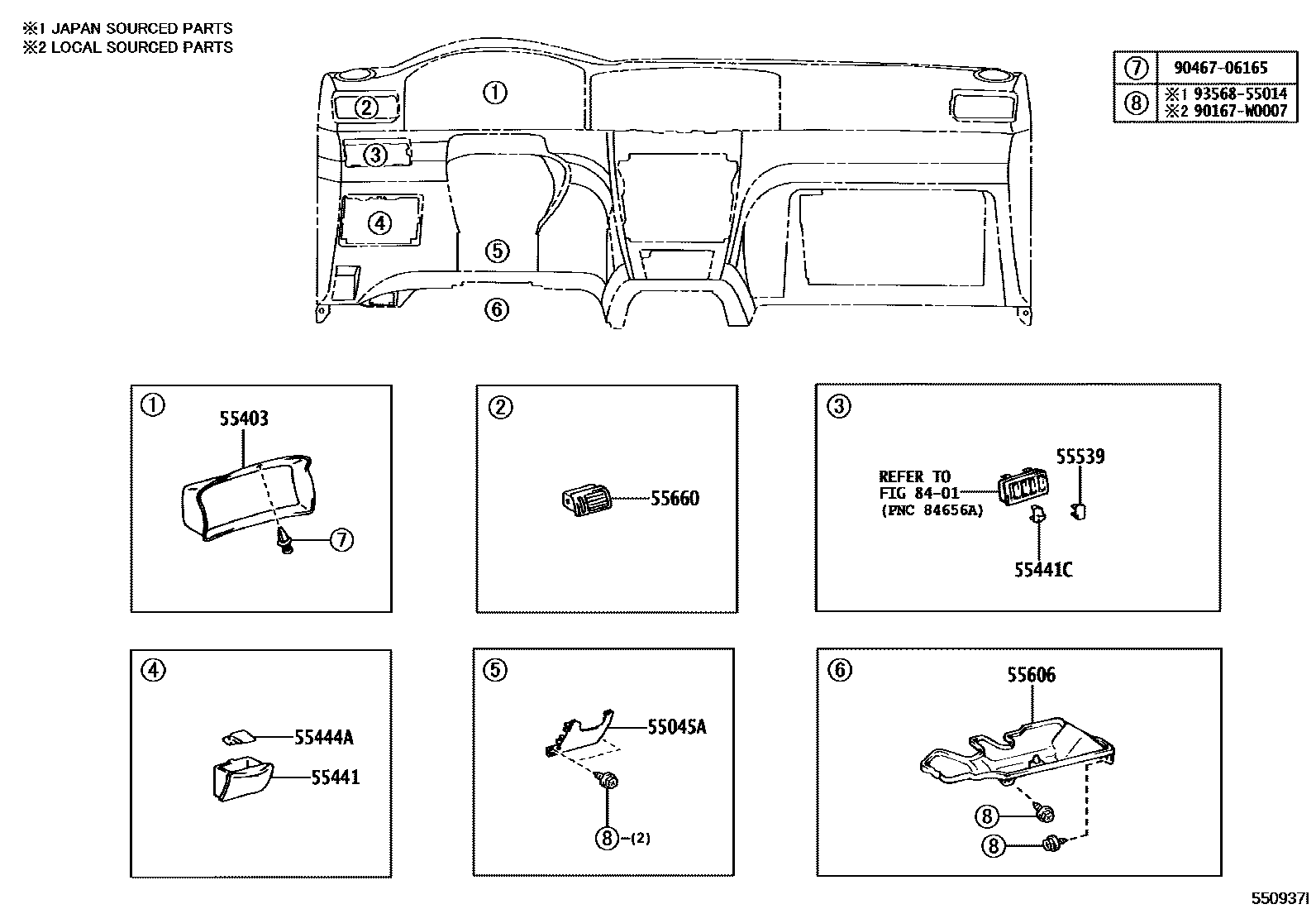 Toyota COROLLA 仪表板和手套箱 EPC diagram — 550937I