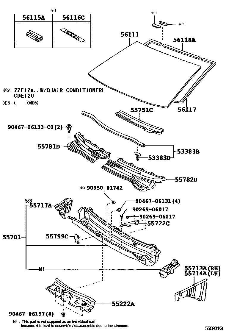 Toyota COROLLA 前围板和挡风玻璃 EPC diagram — 550931G