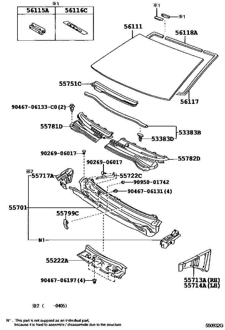 Toyota COROLLA 前围板和挡风玻璃 EPC diagram — 550932G