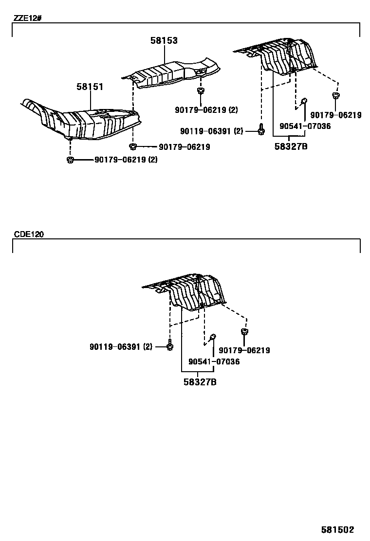 Toyota COROLLA 地板隔热垫 EPC diagram — 581502