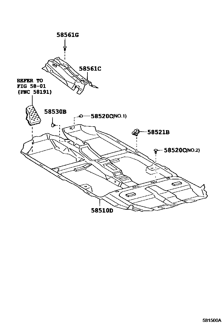 Toyota COROLLA 地板垫和地毯 EPC diagram — 581500A