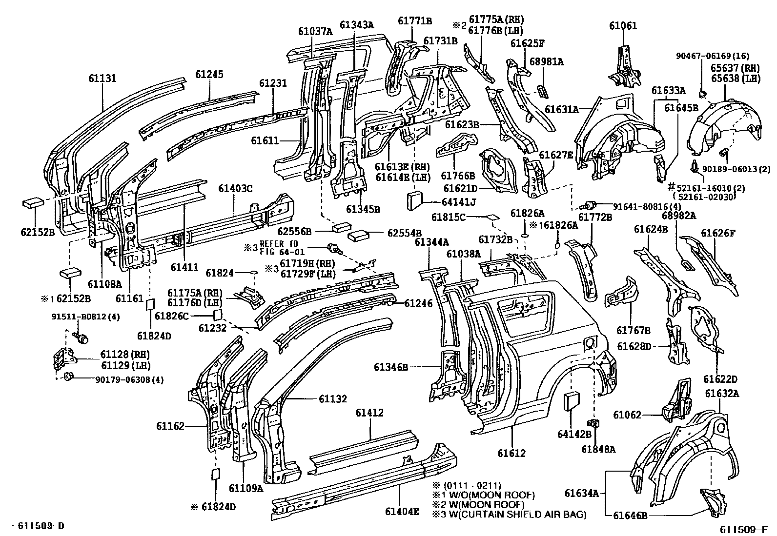 Toyota COROLLA 侧梁 EPC diagram — 611509F