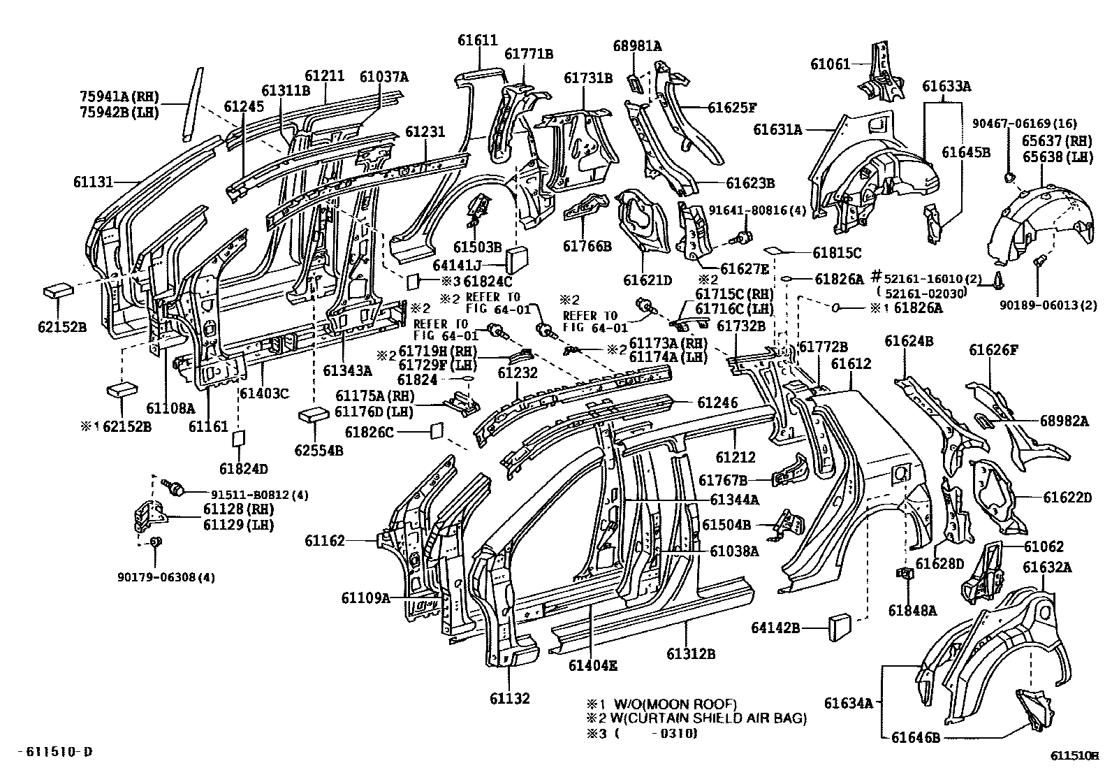 Toyota COROLLA 侧梁 EPC diagram — 611510H