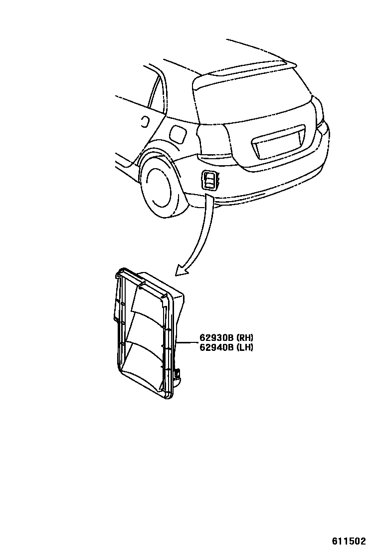 Toyota COROLLA 车侧通风装置 EPC diagram — 611502