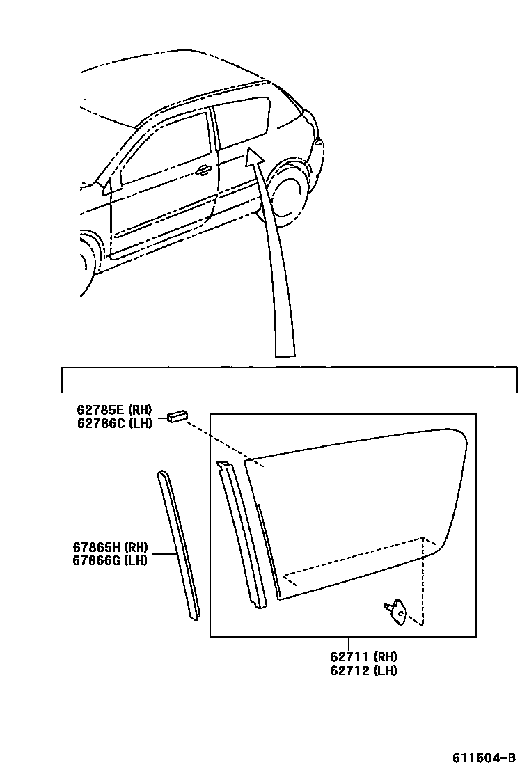 Toyota COROLLA 角窗 EPC diagram — 611504B