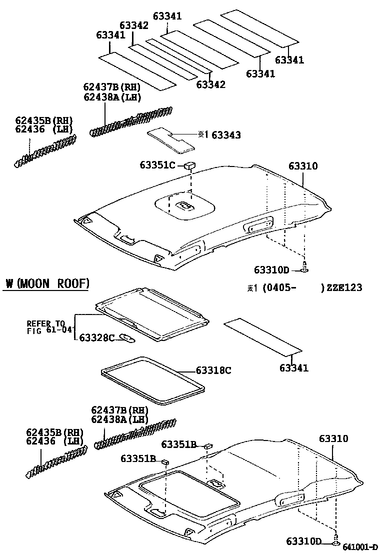 Toyota COROLLA 车顶内衬和消声垫 EPC diagram — 641001D