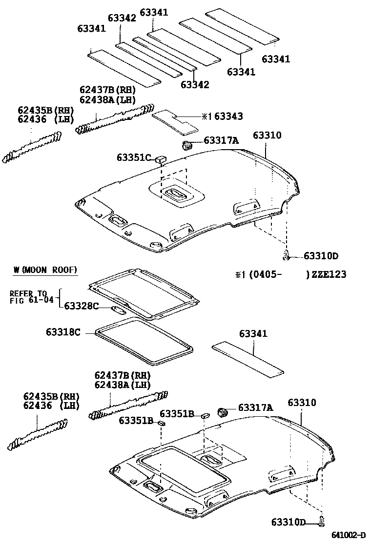 Toyota COROLLA 车顶内衬和消声垫 EPC diagram — 641002D