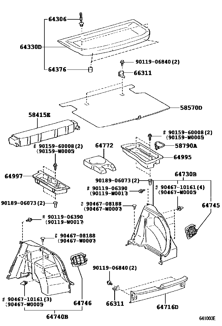 Toyota COROLLA 底板和底板装饰罩 EPC diagram — 641003E