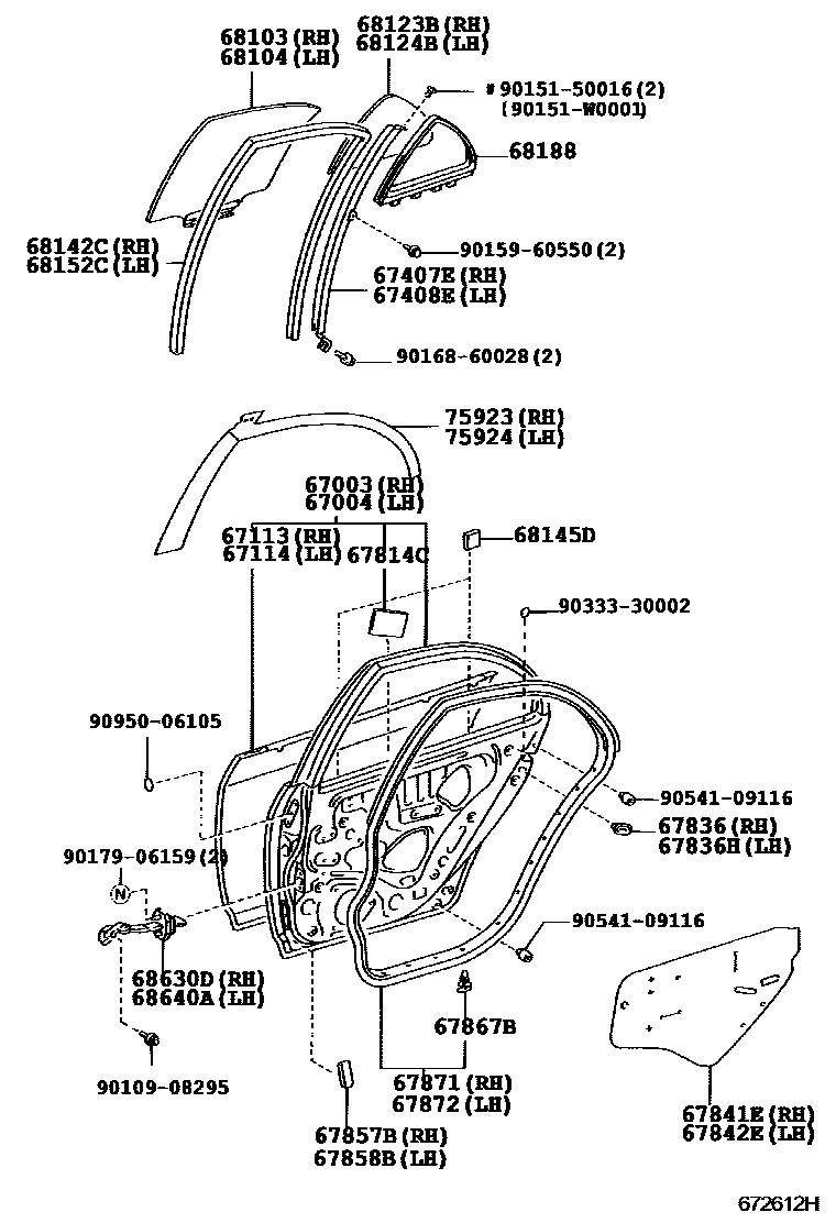Toyota COROLLA 后门板和后门玻璃 EPC diagram — 672612H