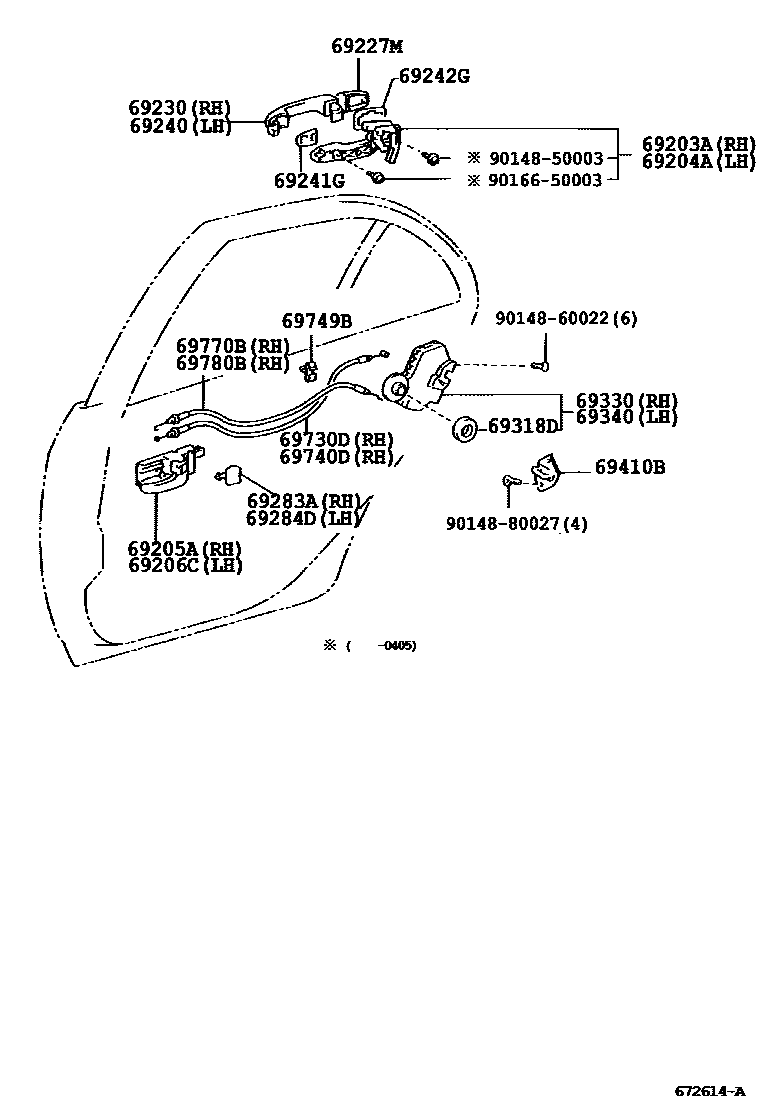 Toyota COROLLA 后门锁和后门把手 EPC diagram — 672614A