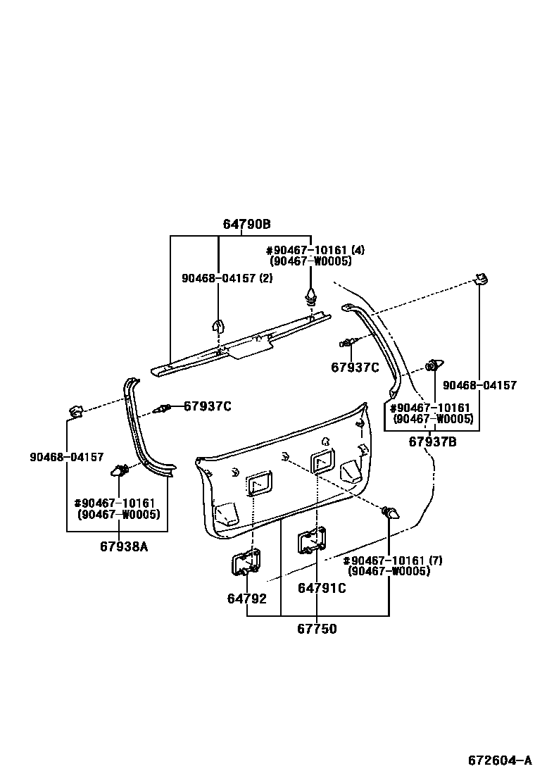 Toyota COROLLA 背门板和背门玻璃 EPC diagram — 672604A