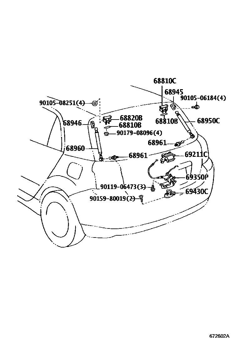 Toyota COROLLA 背门锁和背门把手 EPC diagram — 672602A