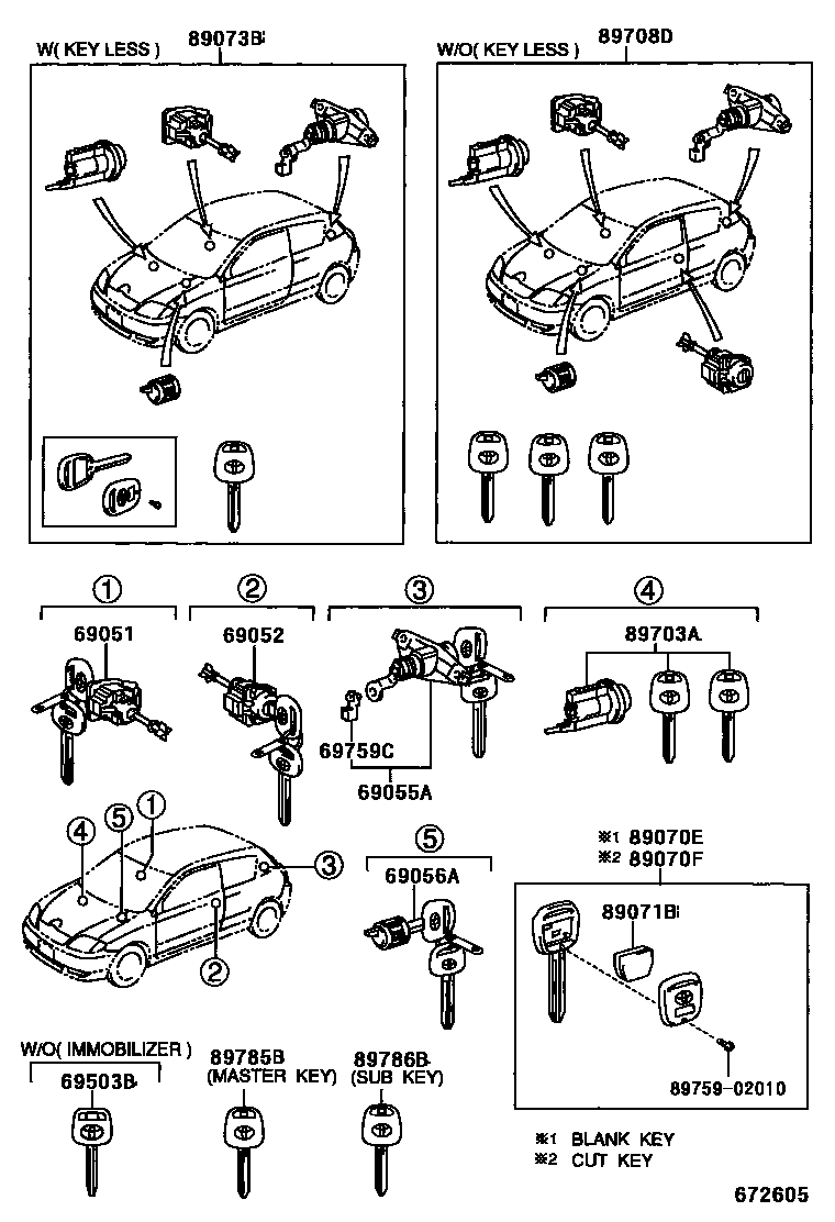 Toyota COROLLA 锁芯组件 EPC diagram — 672605