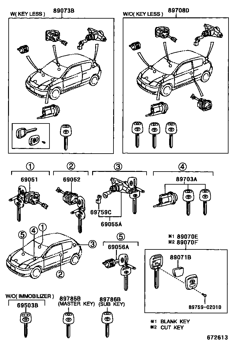 Toyota COROLLA 锁芯组件 EPC diagram — 672613