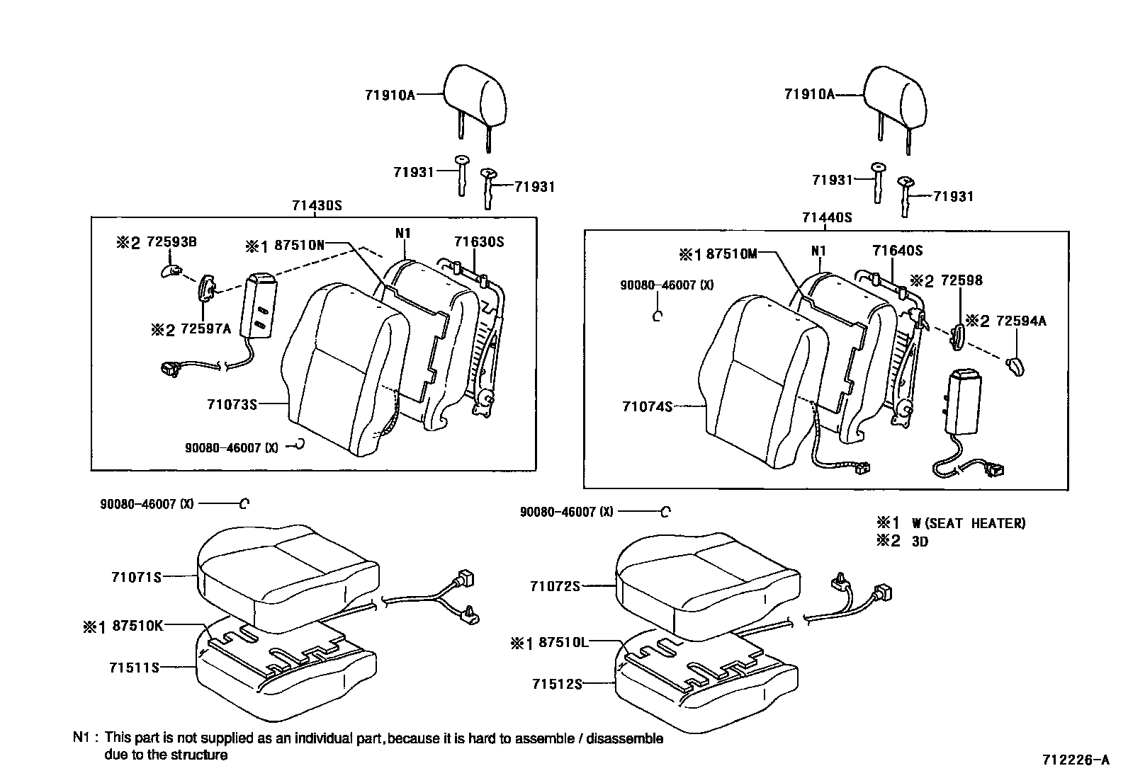 Toyota COROLLA 前排座椅和座椅滑轨 EPC diagram — 712226A