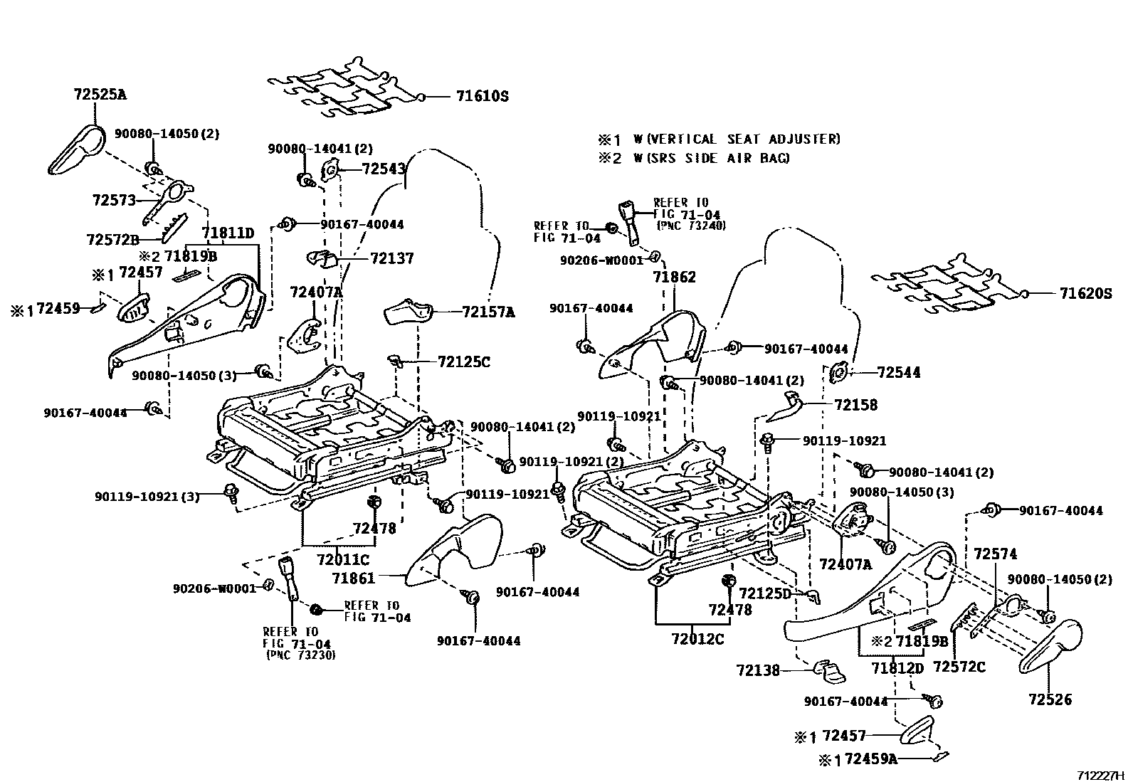 Toyota COROLLA 前排座椅和座椅滑轨 EPC diagram — 712227H