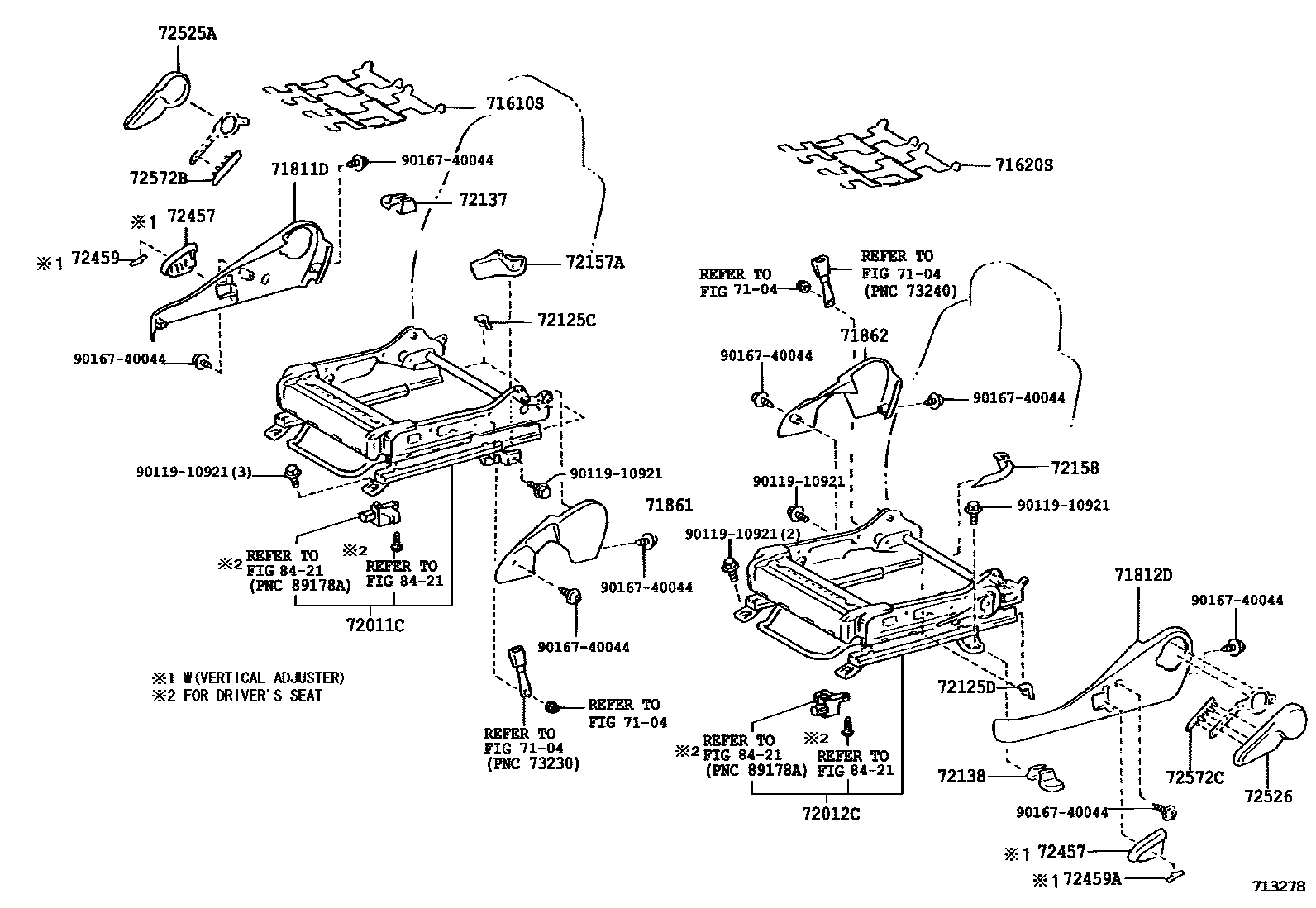 Toyota COROLLA 前排座椅和座椅滑轨 EPC diagram — 713278