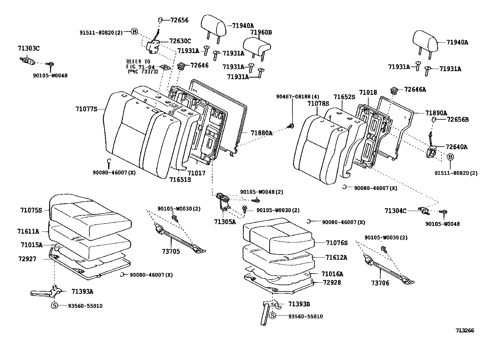 Toyota COROLLA 后排座椅和座椅滑轨 EPC diagram — 713266