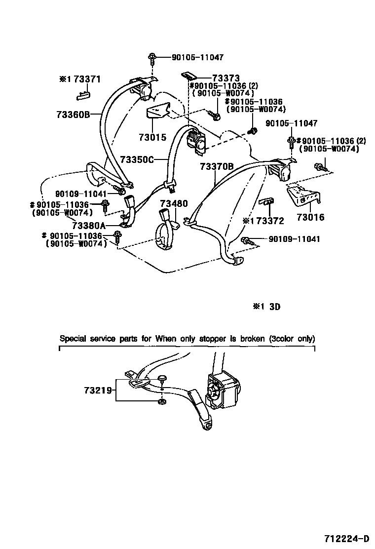 Toyota COROLLA 安全带和儿童保护座椅 EPC diagram — 712224D