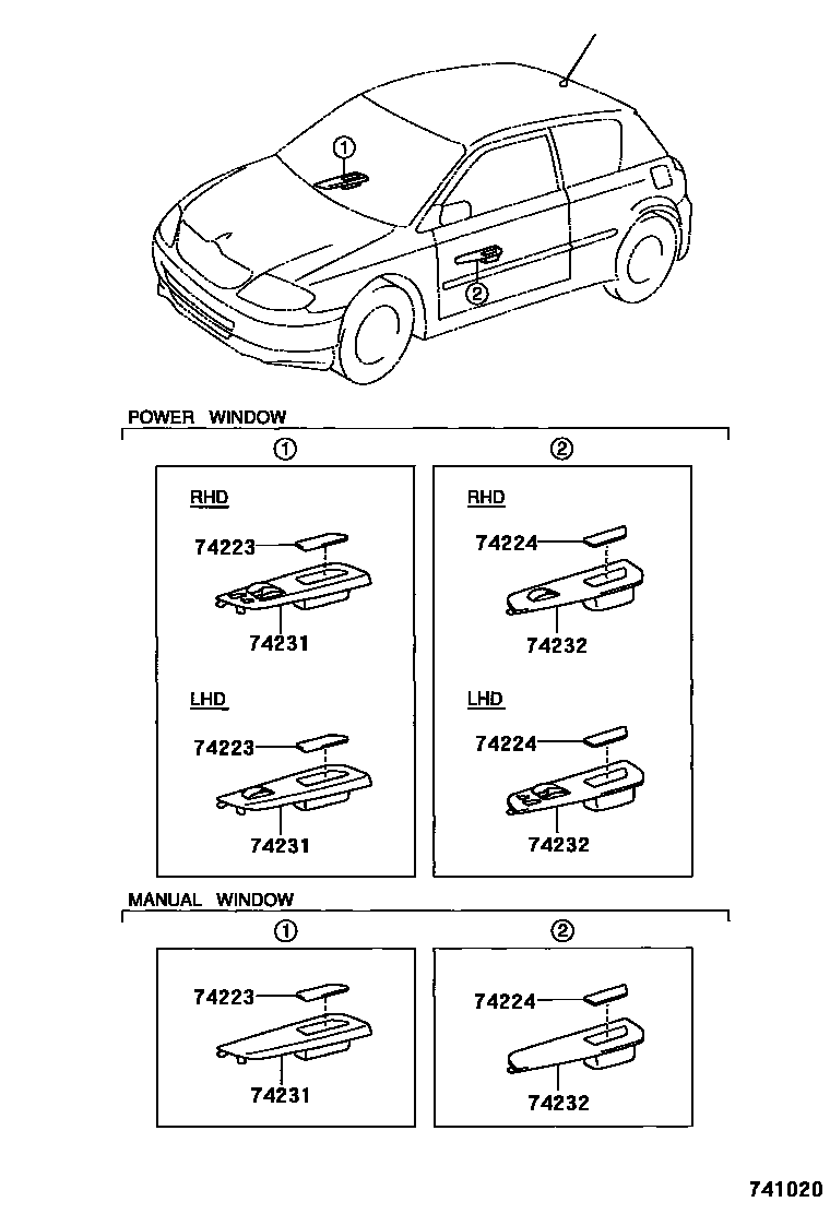 Toyota COROLLA 扶手和遮阳板 EPC diagram — 741020