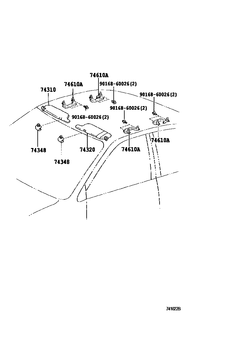 Toyota COROLLA 扶手和遮阳板 EPC diagram — 741022B