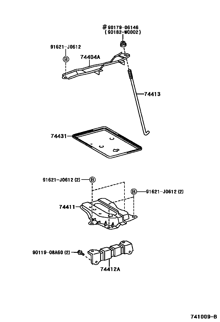 Toyota COROLLA battery holder EPC diagram — 741009B