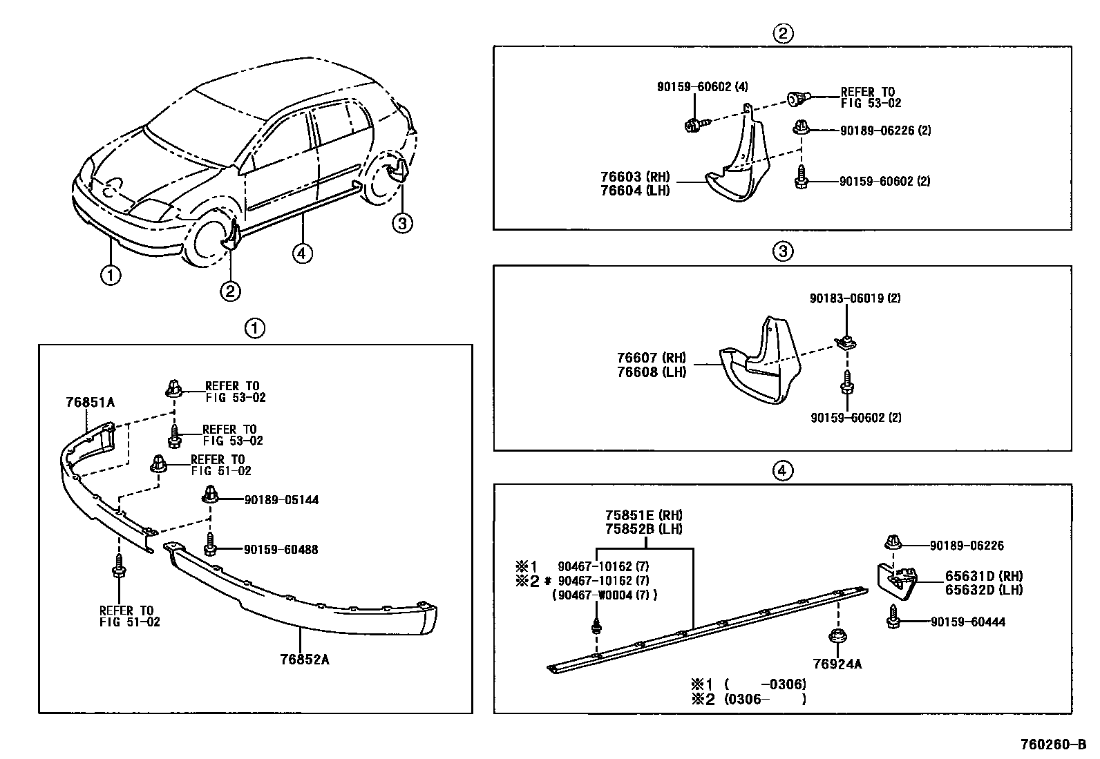 Toyota COROLLA 挡泥板和扰流板 EPC diagram — 760260B