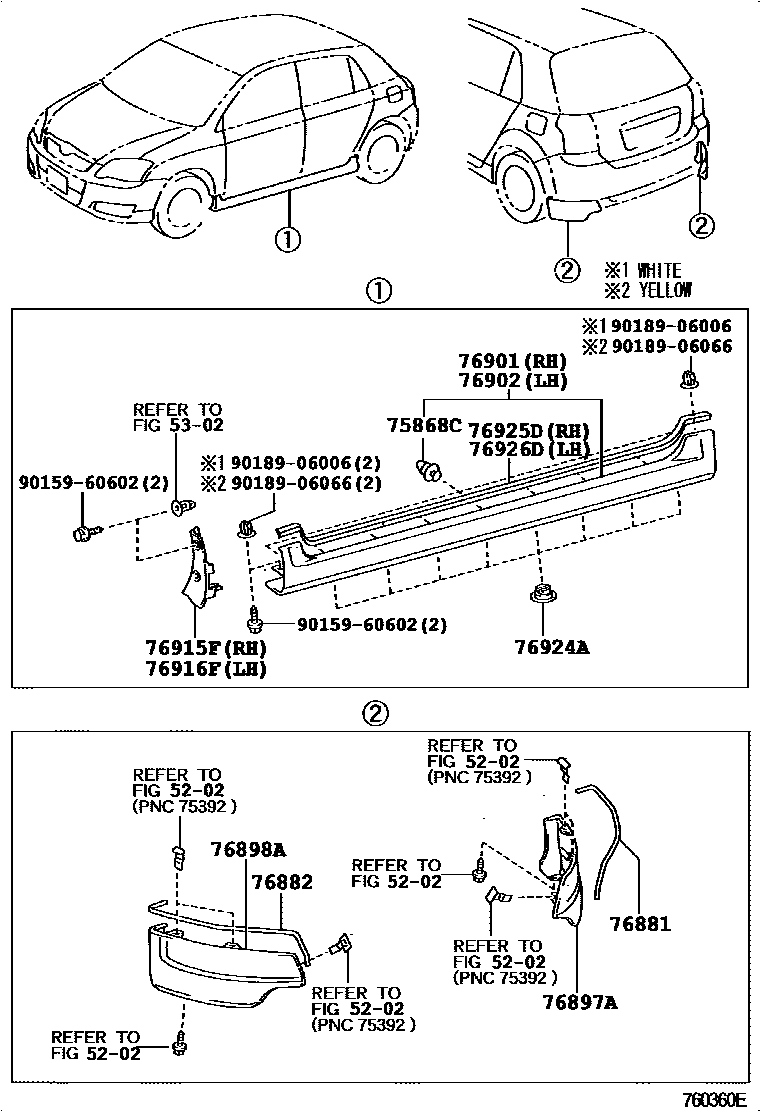 Toyota COROLLA 挡泥板和扰流板 EPC diagram — 760360E