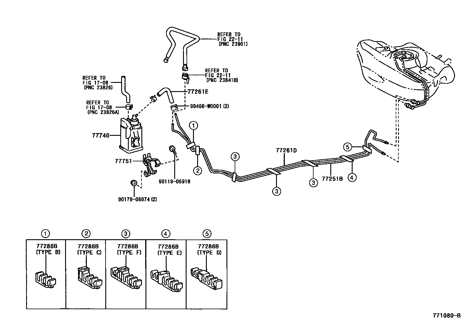 Toyota COROLLA 燃油箱和燃油管 EPC diagram — 771080B