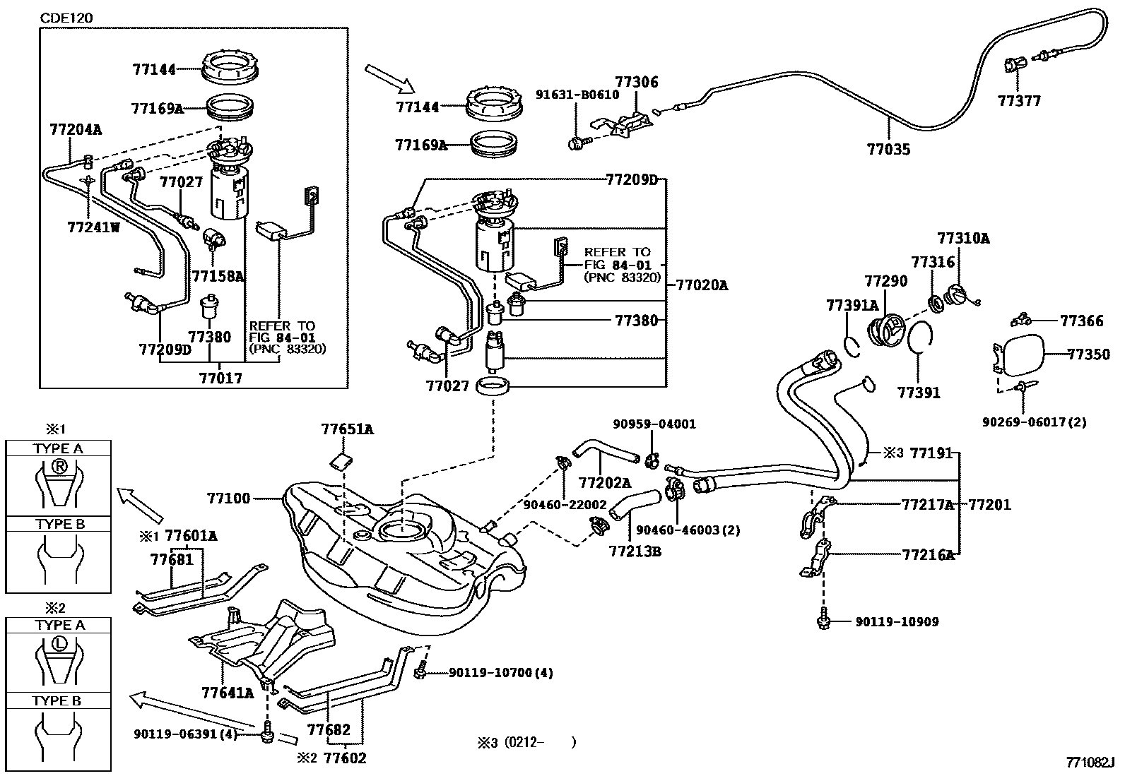 Toyota COROLLA 燃油箱和燃油管 EPC diagram — 771082J