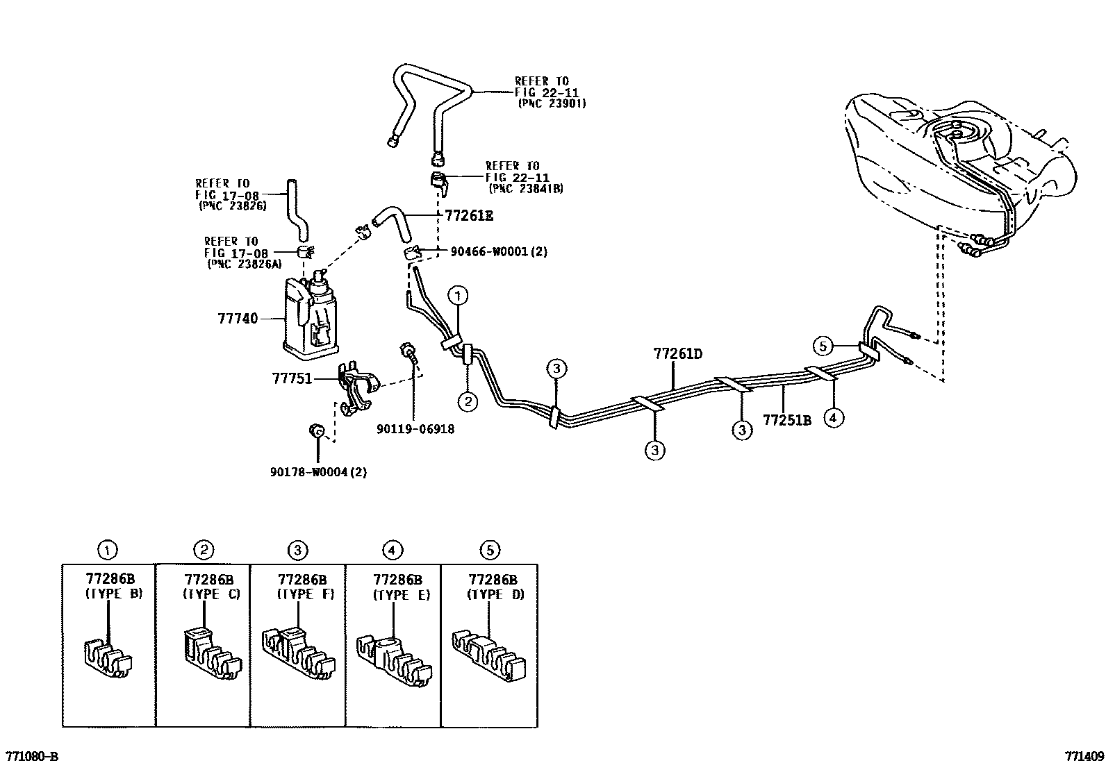 Toyota COROLLA 燃油箱和燃油管 EPC diagram — 771409