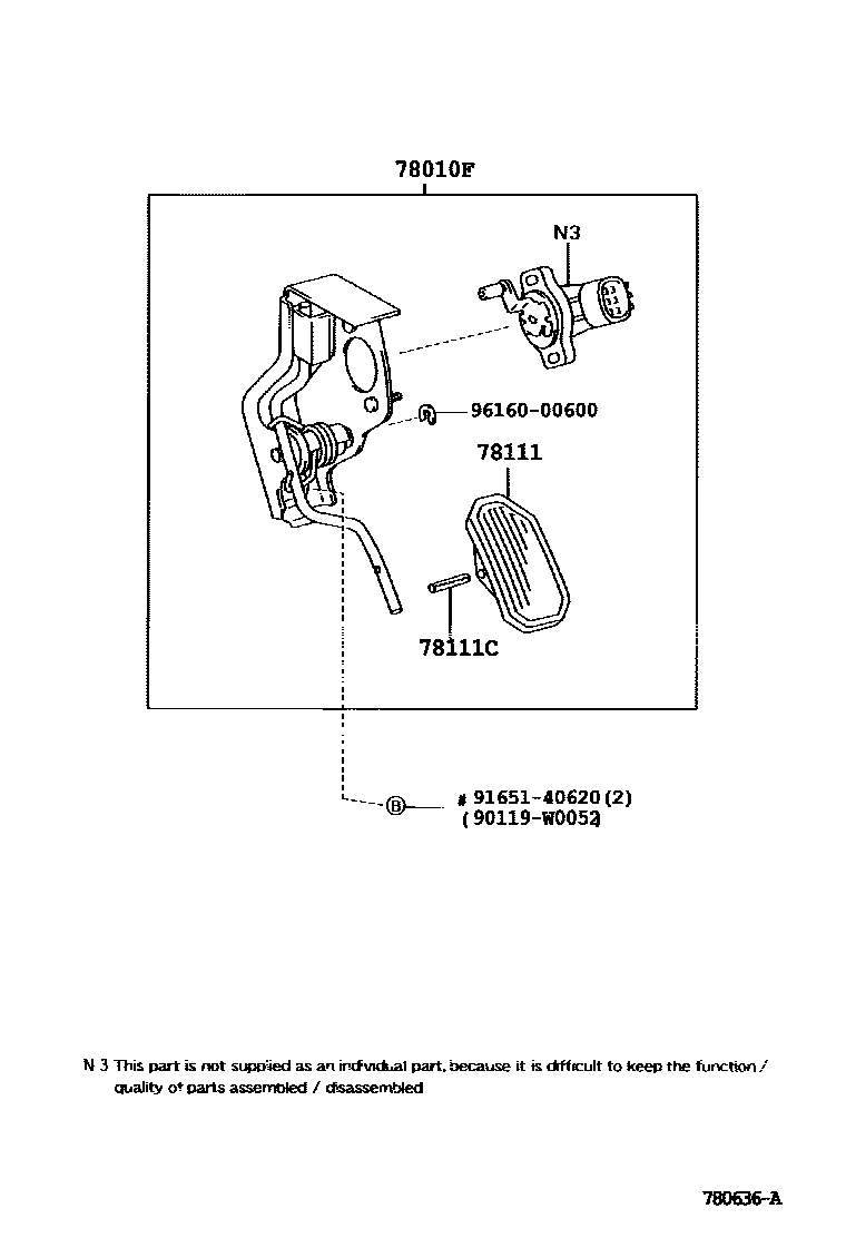 Toyota COROLLA accelerator pedal connecting rod EPC diagram — 780636A