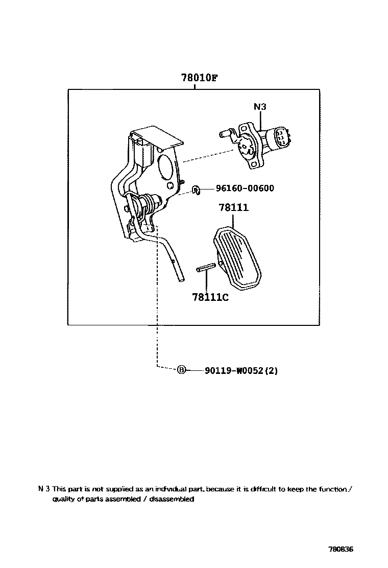 Toyota COROLLA accelerator pedal connecting rod EPC diagram — 780836