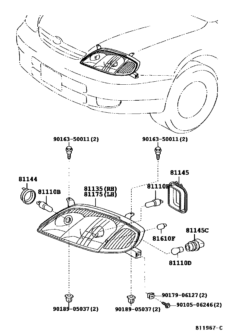 Toyota COROLLA Headlamp EPC diagram — 811967D