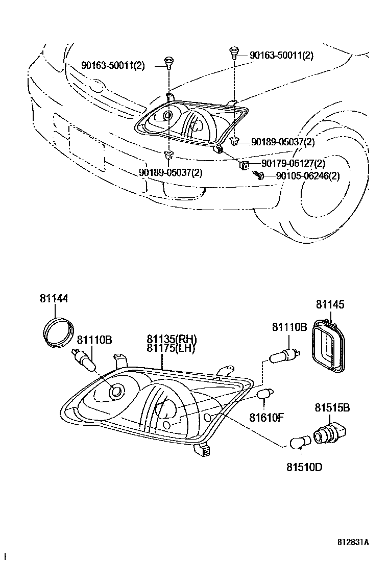 Toyota COROLLA Headlamp EPC diagram — 812831A