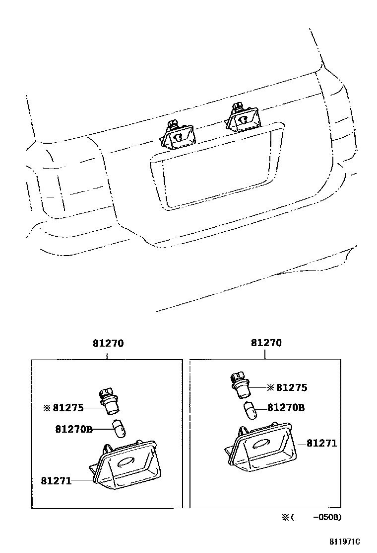 Toyota COROLLA 后牌照灯 EPC diagram — 811971C