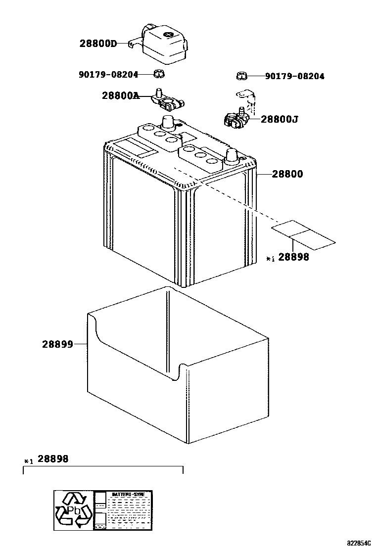 Toyota COROLLA 蓄电池和蓄电池电缆 EPC diagram — 822854C