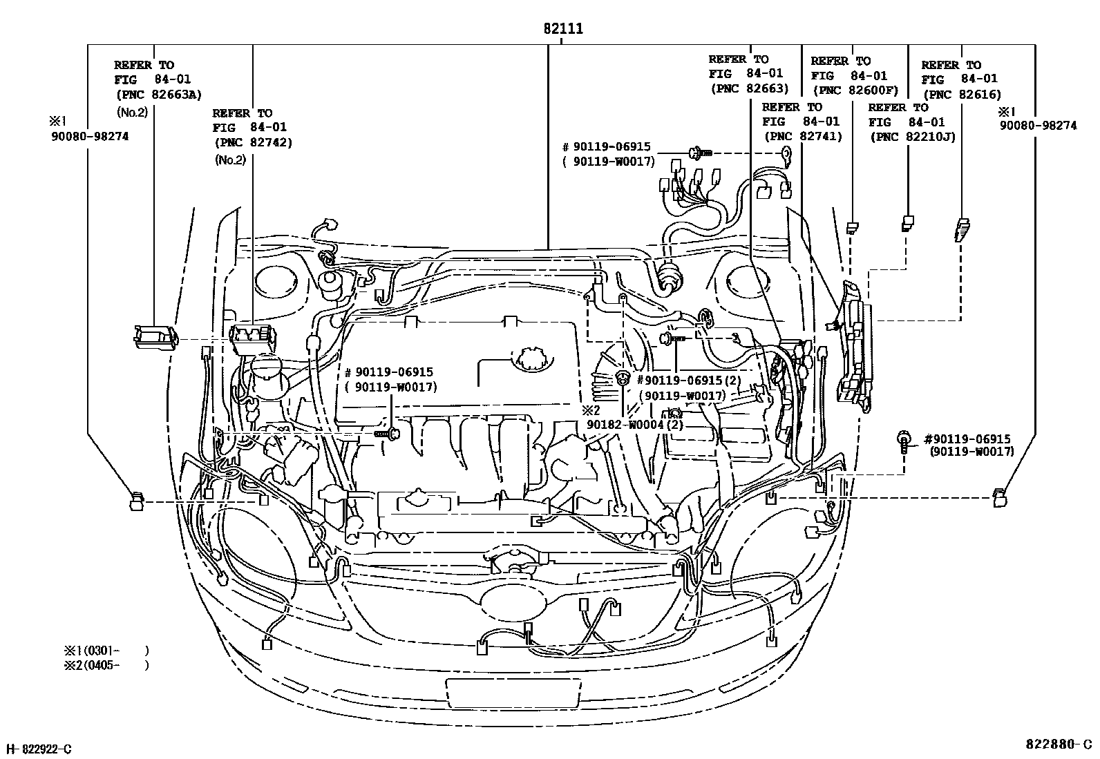 Toyota COROLLA 线束和卡夹 EPC diagram — 822880C