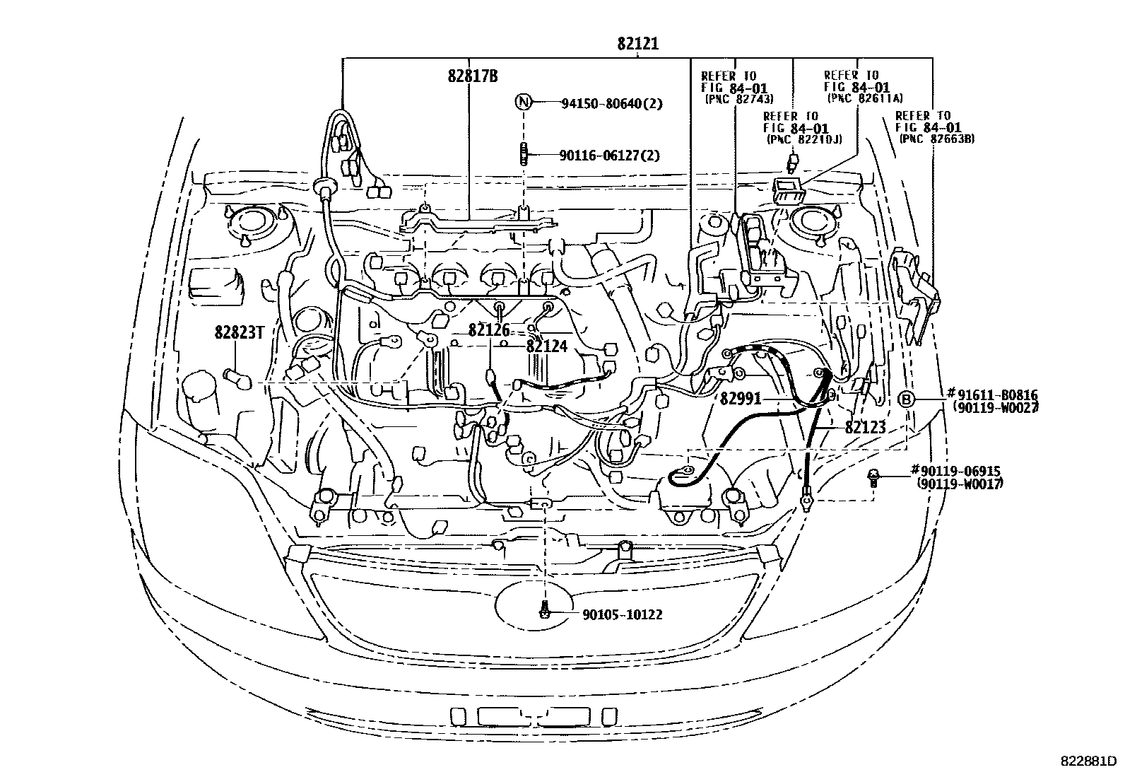 Toyota COROLLA 线束和卡夹 EPC diagram — 822881D