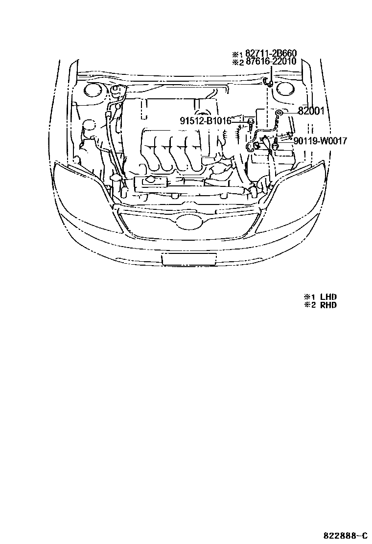 Toyota COROLLA 线束和卡夹 EPC diagram — 822888C