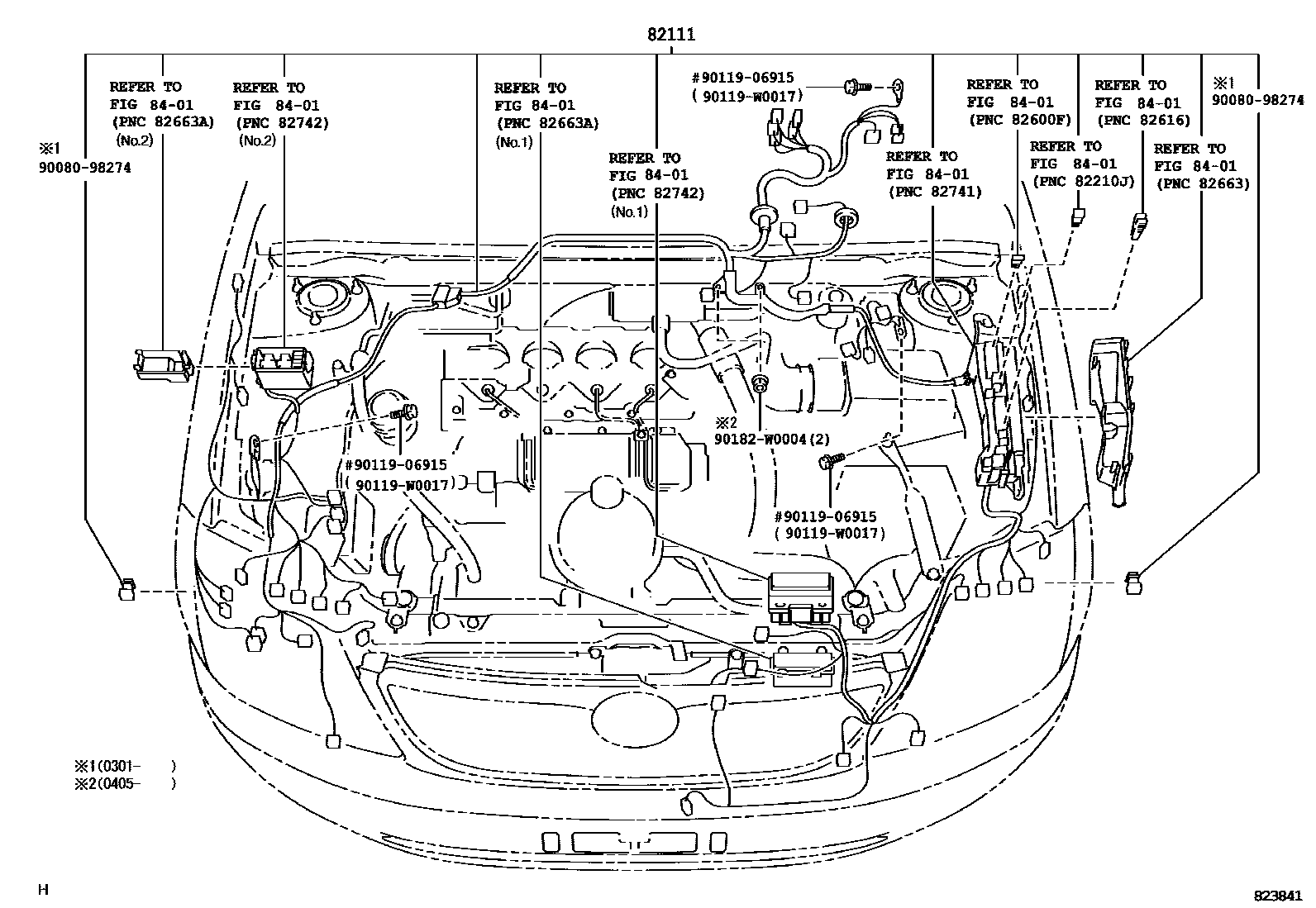 Toyota COROLLA 线束和卡夹 EPC diagram — 823841