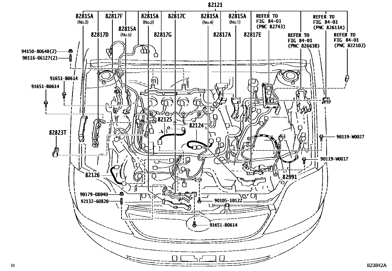 Toyota COROLLA 线束和卡夹 EPC diagram — 823842A