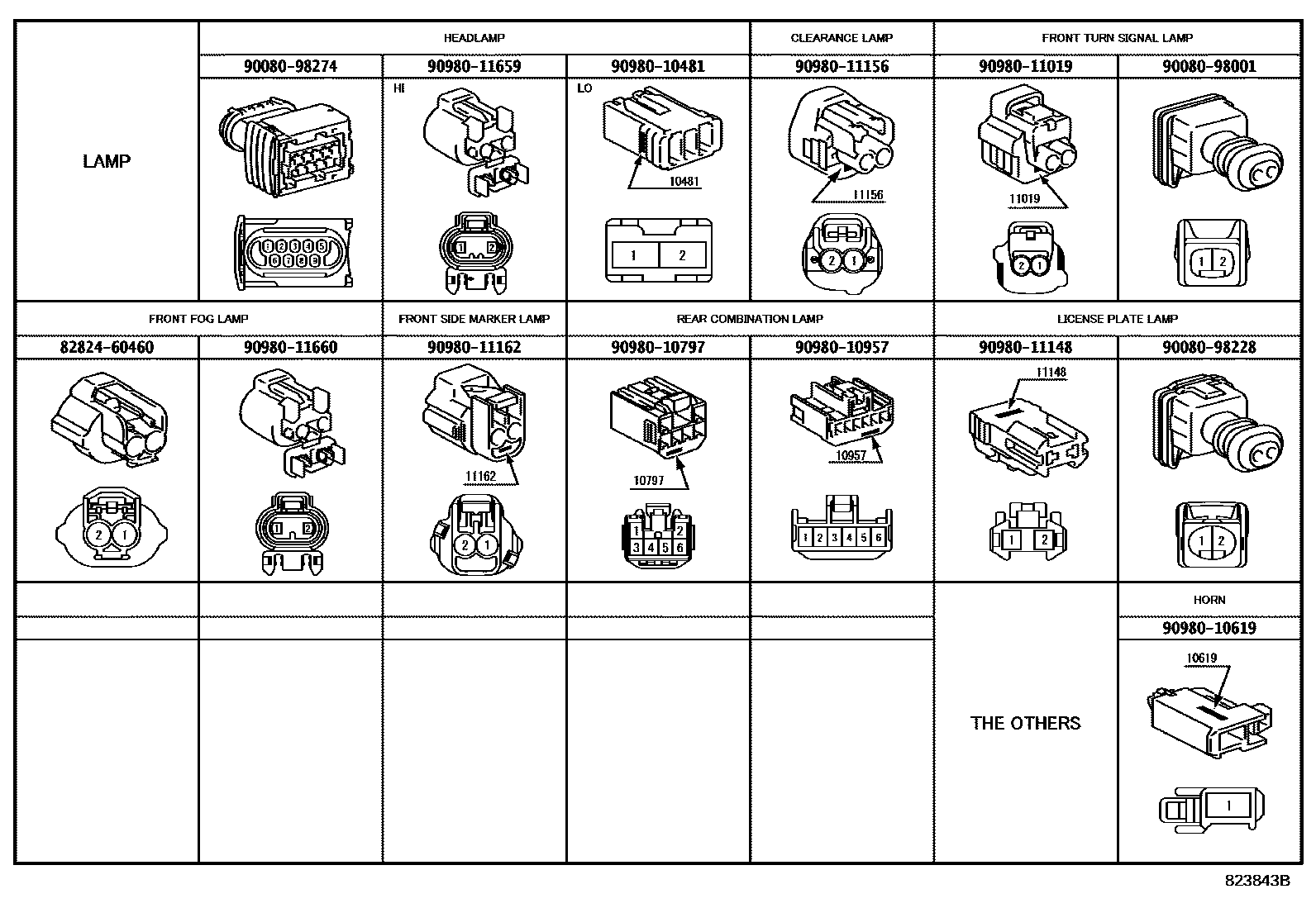 Toyota COROLLA 线束和卡夹 EPC diagram — 823843B