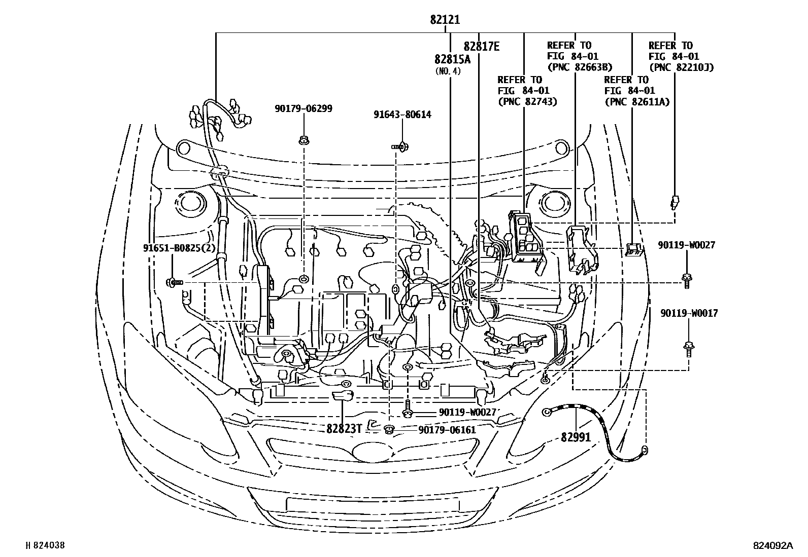 Toyota COROLLA 线束和卡夹 EPC diagram — 824092A