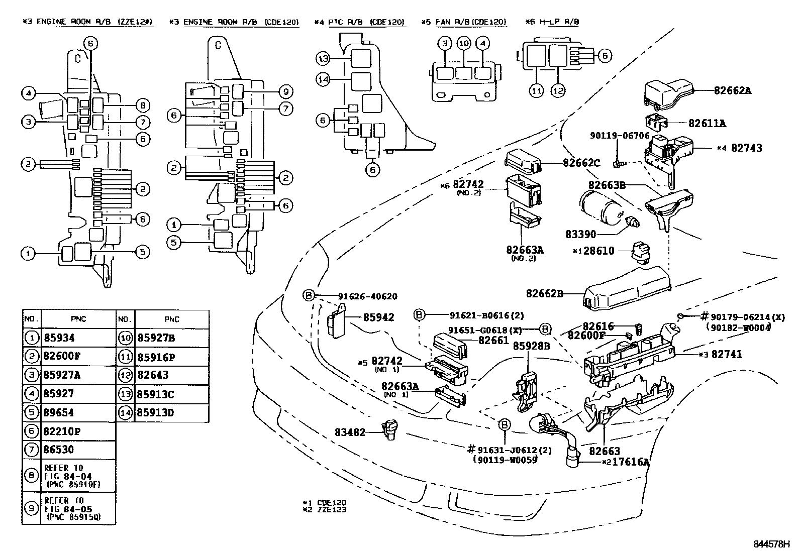 Toyota COROLLA 开关和继电器和ECU EPC diagram — 844578H