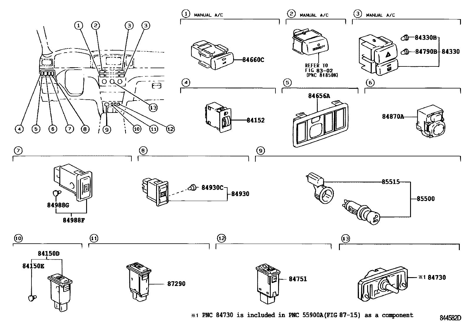 Toyota COROLLA 开关和继电器和ECU EPC diagram — 844582D