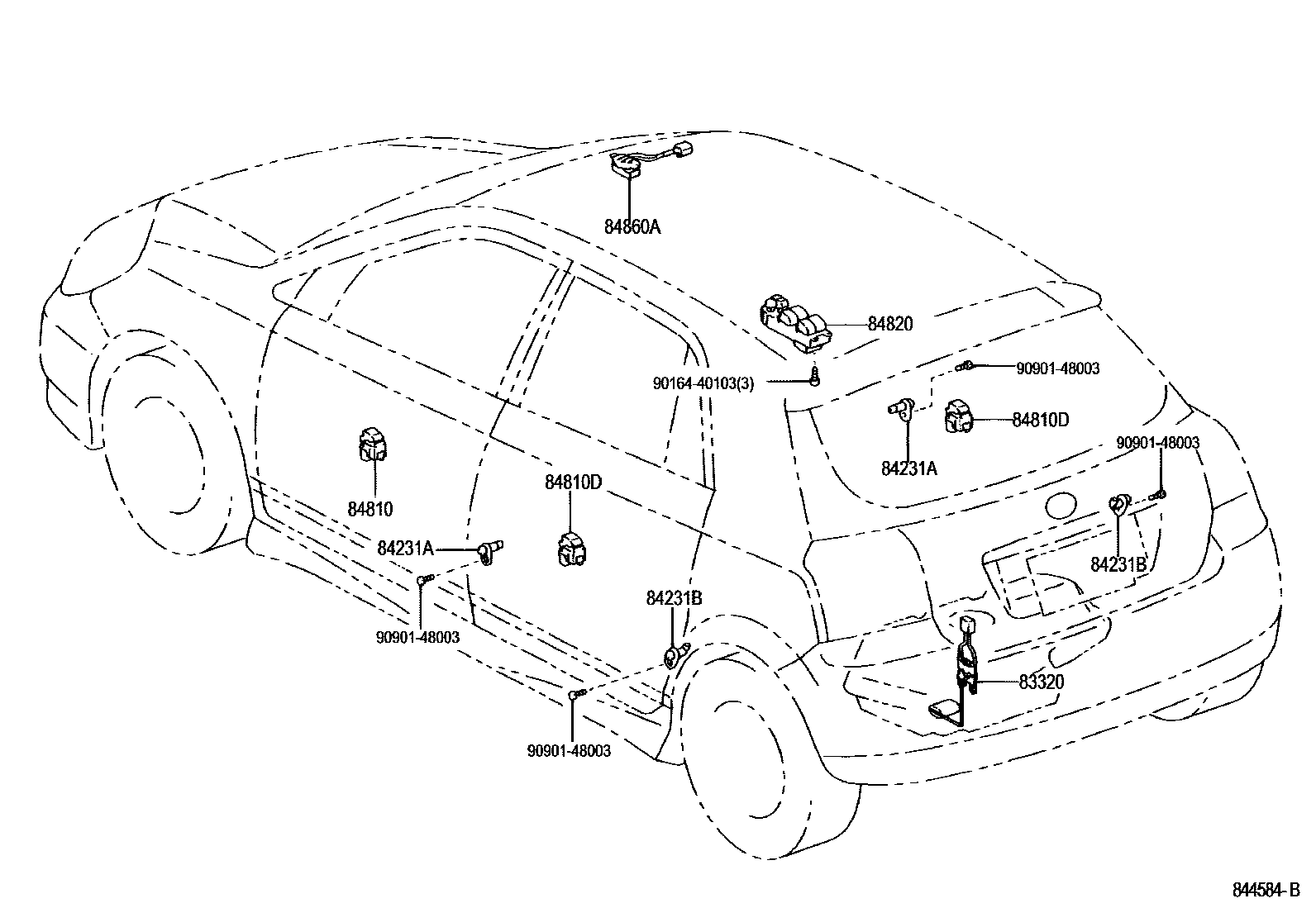 Toyota COROLLA 开关和继电器和ECU EPC diagram — 844584B