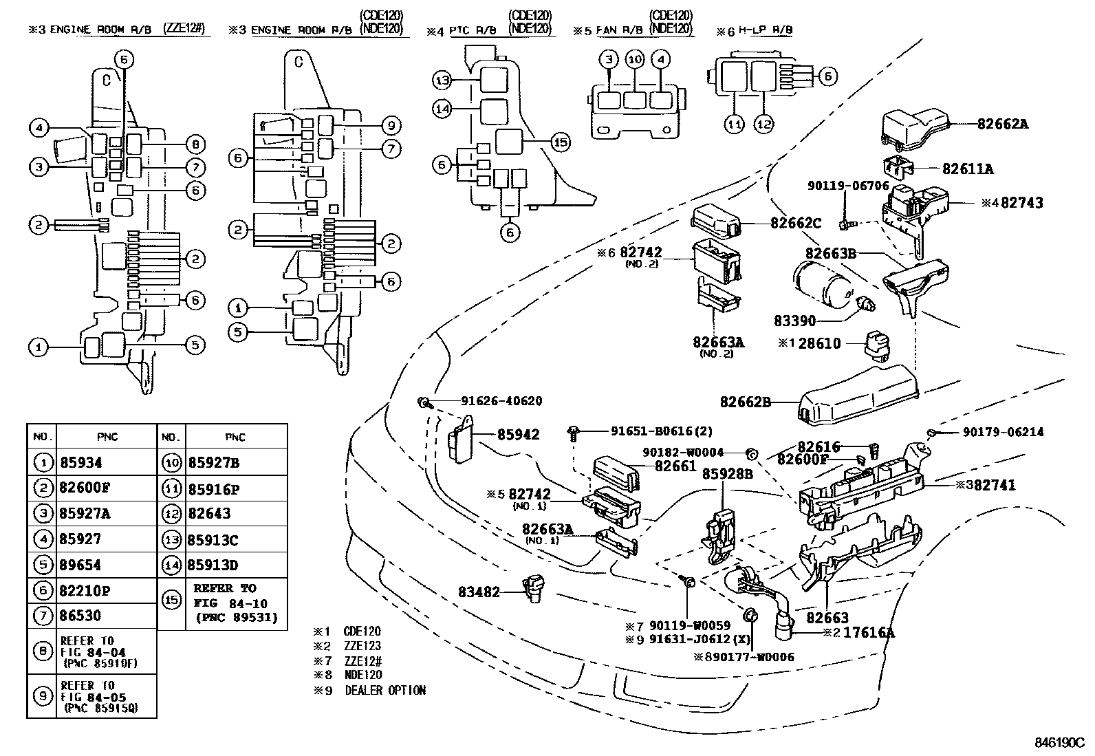 Toyota COROLLA 开关和继电器和ECU EPC diagram — 846190C