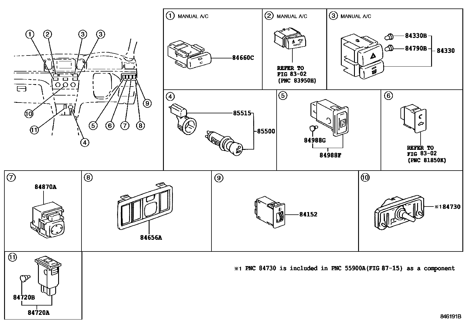 Toyota COROLLA 开关和继电器和ECU EPC diagram — 846191B