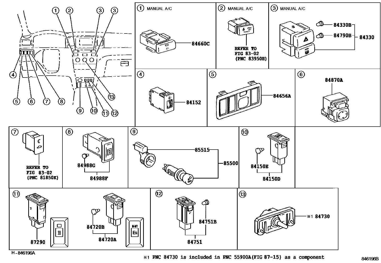 Toyota COROLLA 开关和继电器和ECU EPC diagram — 846196B